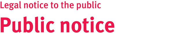 Legal notice to the public